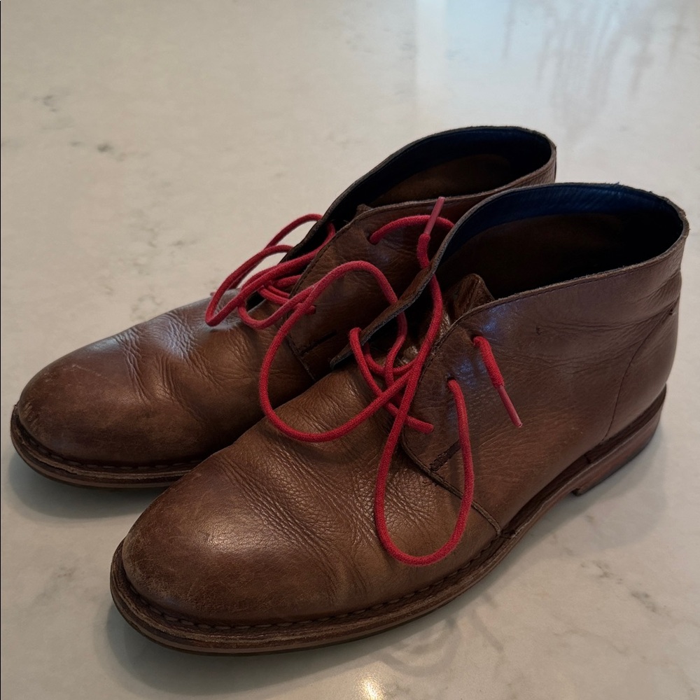 Cole Haan Brown Leather Chukka Boots with Red Laces